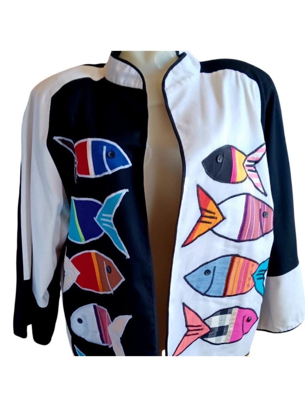 Victor Camarena Mexico Vintage Women's Jacket Medium 1990's Fish Appliqué Colors